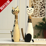 包邮 zakka欧式乡村可爱创意木质情侣小猫咪摆设 家居装饰品摆件