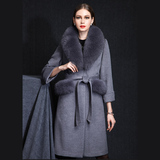 雅莹2015冬正品代购新款中长款狐狸毛领羊绒大衣女羊毛呢外套
