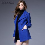 伊丝卡丝品牌女装2015冬季纯色高端呢子大衣女帅气长款羊毛呢外套