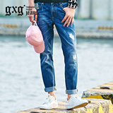 gxg.jeans男装夏男时尚破洞修身英伦直筒休闲牛仔长裤潮#62905004