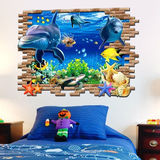 海豚3D立体感墙贴客厅电视背景墙壁贴纸创意装饰防水海洋贴画卡通