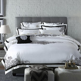 法兰卡丹高档60支全棉刺绣四件套1.5m2.0米纯棉床上用品床单被套
