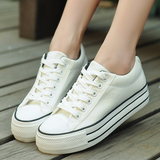 2016春季韩版低帮白色帆布鞋女平底板鞋子厚底松糕学生布鞋小白鞋