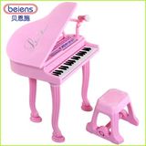 贝恩施台式儿童粉色电子琴 3-6-8岁女孩钢琴早教玩具 音乐带话筒