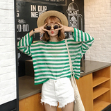 夏季女装韩版宽松薄款冰丝条纹长袖套头针织衫外搭防晒衣短款上衣