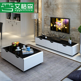 艾格森现代简约客厅可储物白色烤漆钢化玻璃 茶几电视柜组合604