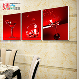 餐厅三联装饰画现代简约 酒吧壁画红酒杯客厅挂画水晶画水果挂画
