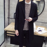 2015秋冬季男士风衣韩版修身型单排扣中长款毛呢大衣男装外套潮男