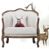 美式沙发实木做旧双人客厅沙发法式北欧复古三人布艺橡木仿古沙发