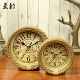 采韵 欧式美式乡村静音台钟钟表创意复古摆件麻绳台式钟座钟时钟