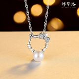 日韩版可爱卡通HELLO KITTY猫咪天然珍珠纯银项链女吊坠 女生礼物