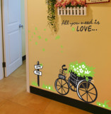 特价卧室女孩房浪漫布置背景墙贴画客厅走廊花车腰线贴纸单车花篮