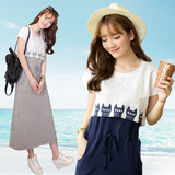 韩版夏季甜美学生两件套中长款连衣裙背心长裙修身显瘦套装裙女