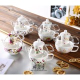 包邮！韩式时尚 单人陶瓷杯 玻璃壶 组合花茶茶具 4件套装 送勺子