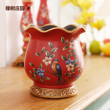 橡树庄园 欧式古典陶瓷红色花瓶摆件 家居样板房家具软装饰品摆设