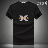 5X大码短袖体恤衫男黑色 200斤胖子纯棉圆领T恤 印花t恤字母XM2
