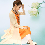 2016春季新款中长款棉麻连衣裙两件套女韩版修身文艺范长款套装裙