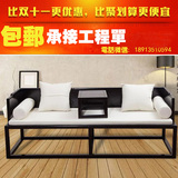 新中式实木罗汉床 会所样板间家具 实木布艺简约禅意客厅三人沙发