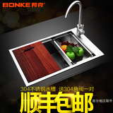 BONKE邦克 手工水槽单槽套餐304不锈钢水槽厨房洗菜盆加厚拉丝