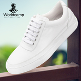 worldcamp夏季男鞋小白鞋男板鞋韩版真皮休闲鞋白色男士运动鞋潮