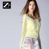 ZK2016春季针织衫女装薄开衫短款针织开衫修身针织外套V领空调衫