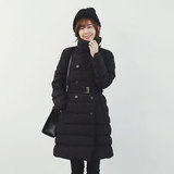 厂方直销 女装冬新款韩版时尚双排口轻薄棉衣中长款 女加厚外套