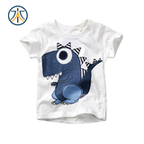 夏季童装 儿童短袖t恤 男童纯棉半袖 宝宝贴布上衣 卡通小恐龙潮
