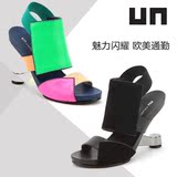 UN 2016新款un女鞋夏季凉鞋女士高跟鞋椅子跟彩色欧美时尚真皮