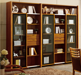 现代中式实木书柜自由组合带玻璃门书架书橱推拉门书柜文件柜家用