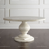 美式乡村复古白色做旧 法式新古典实木家具圆形餐桌简约欧式定制