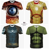 3D图案短袖超级英雄男t恤 漫威电影绿巨人肌肉钢铁侠美国队长体恤
