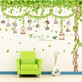 特大树墙贴纸客厅沙发电视背景墙装饰卧室创意贴画绿藤鸟笼照片墙