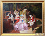 欧式宫廷人物手绘装饰画客厅餐厅壁炉人物油画玄关壁画简欧有框画