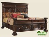 美式乡村实木床新古典卧室双人床1.8米复古做旧法式雕花橡木床2.0