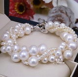 3-9MM正品天然淡水珍珠多层手链 近圆白色 时尚款 送女友