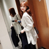 现货 韩国代购正品女装Cherrykoko加厚条纹单排扣衬衫裙