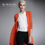 梅湾街2016春季新品 修身显瘦镂空中长款女式纯羊毛针织开衫外套