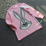 韩版女童中大童 双层提花针织兔子中长款 兔ba哥粉色纯棉毛衣裙