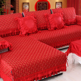 新品5折 婚庆大红色沙发垫 四季布艺全包坐垫结婚喜庆全盖套罩巾