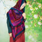 新款尼泊尔紫蓝红粉凤尾图案水煮羊毛刺绣礼物女士围巾包邮W014