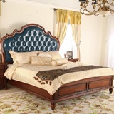 美式实木床欧式床1.8欧式公主婚床床真皮全实木乡村床油蜡真皮床