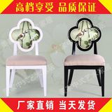 新中式实木餐椅子复古印花扶手椅售楼处洽谈区桌椅组合茶餐厅椅子