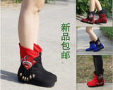 2016新款民族风女靴老北京布鞋布靴单靴内增高绣花靴坡跟棉女短靴