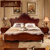 床 欧式实木双人床 1.5米仿古婚床 实木雕花1.8米高箱储物床