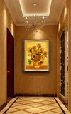 葵餐厅装饰画玄关客厅有框画 欧式名画花卉手绘竖版油画梵高向日