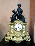 西洋古董钟表 法国19世纪西洋古董座钟 欧式鎏金铜雕花天使座钟
