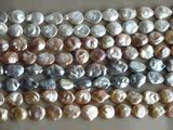 天然淡水圆钮扣珍珠项链diy散珠半成品批发 粉紫色17-18mm异形珠