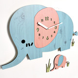 韩国产代购正品挂钟客厅 可爱小象一家时钟实木壁钟 静音钟表一套