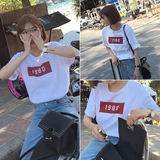 2016春装新款韩版宽松百搭简约数字短袖T恤打底上衣女装夏季E417
