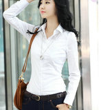 2015新款韩版大码职业女装翻领长袖白色衬衫修身女式修身白衬衫